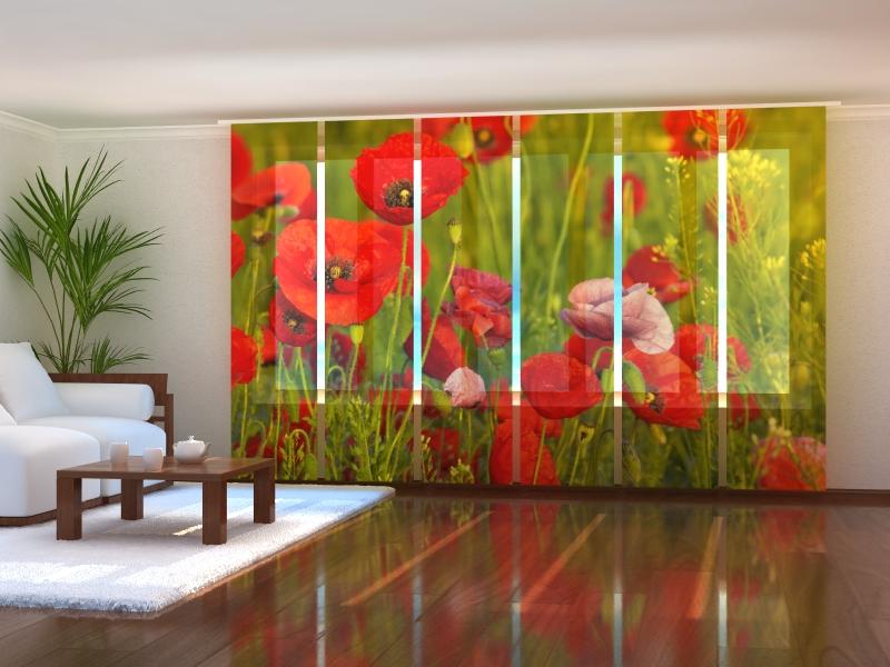 Set of 6 Panel Curtains Red Poppies - Wellmira