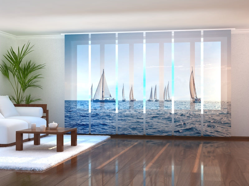 Set of 6 Panel Curtains Sea and Sailboats