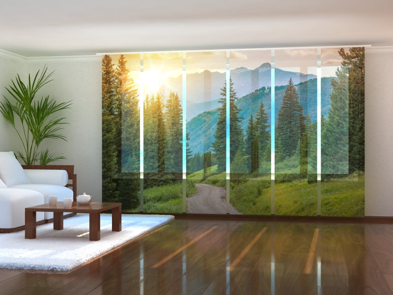 Set of 6 Panel Curtains Sun and Mountains