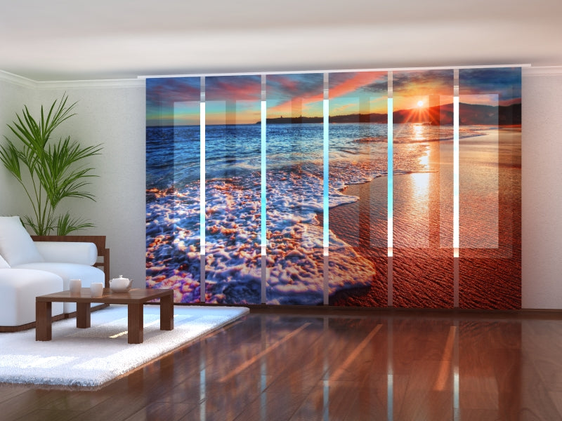 Set of 6 Panel Curtains Sunset over Waves