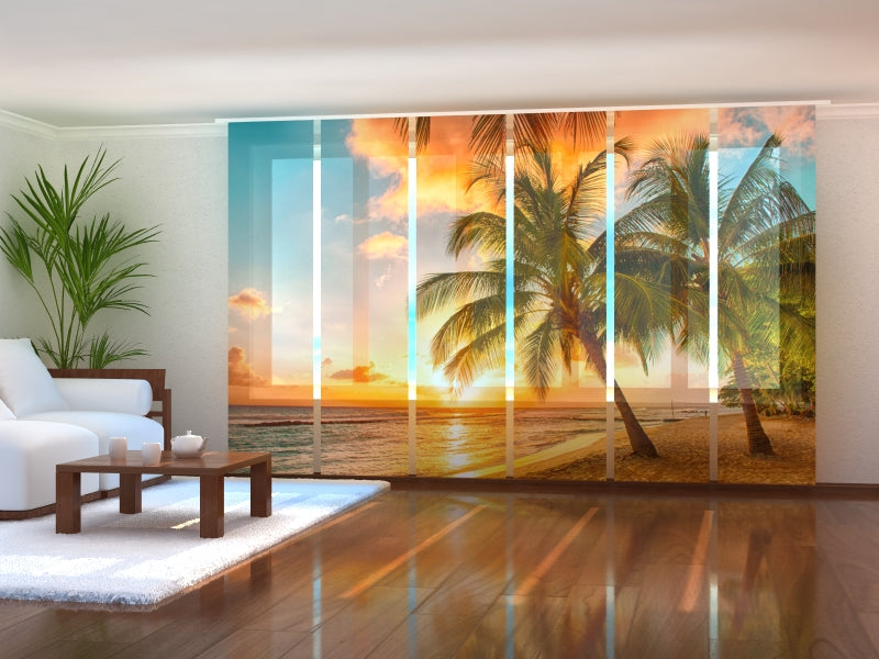 Set of 6 Panel Curtains Tropical Coast