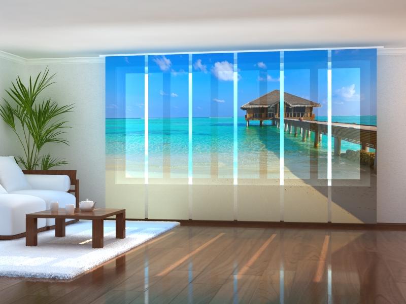 Set of 6 Panel Curtains Tropical Beach at Maldives - Wellmira