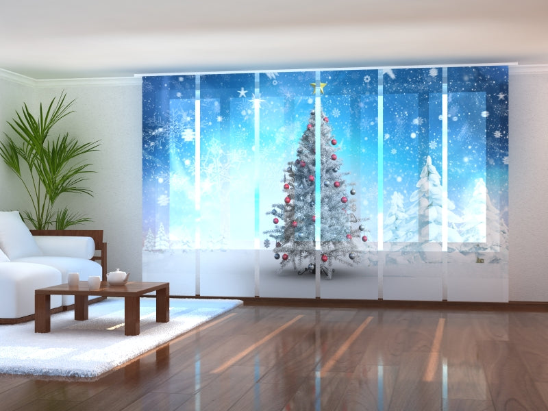 Set of 6 Panel Curtains White Christmas Trees