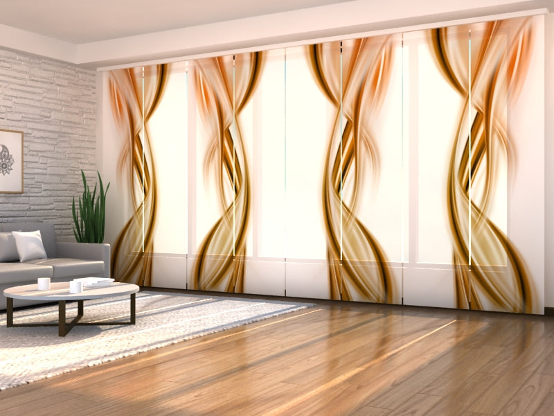 Set of 8 Panel Curtains Abstract Brown Waves