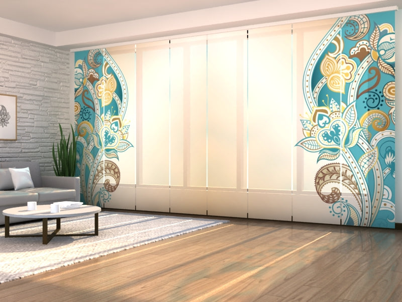 Set of 8 Panel Curtains Abstract Floral Pattern