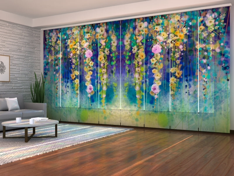 Set of 8 Panel Curtains Abstract Floral Watercolor Painting