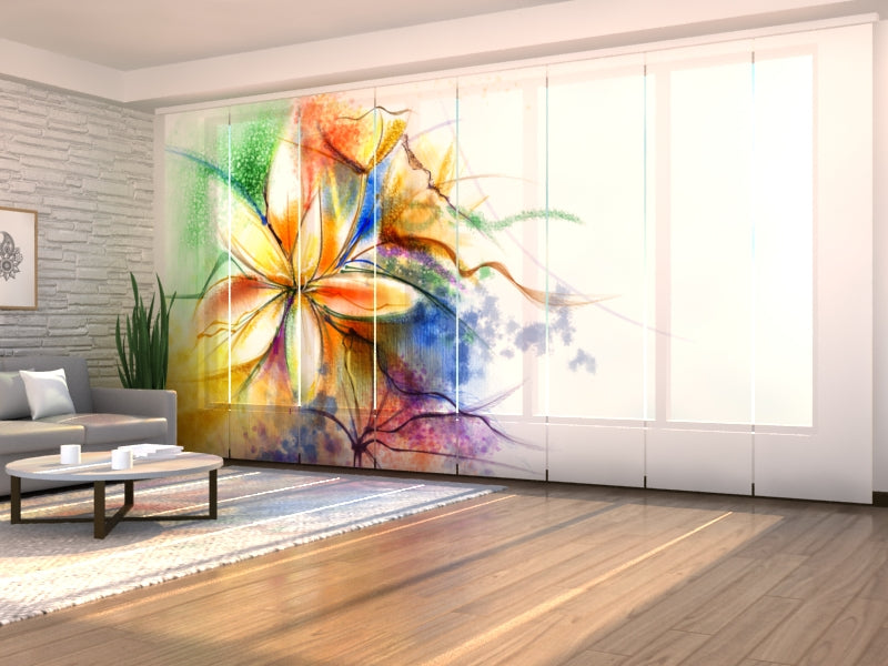 Juego de 8 paneles de cortinas con pintura de acuarela floral abstracta en lienzo
