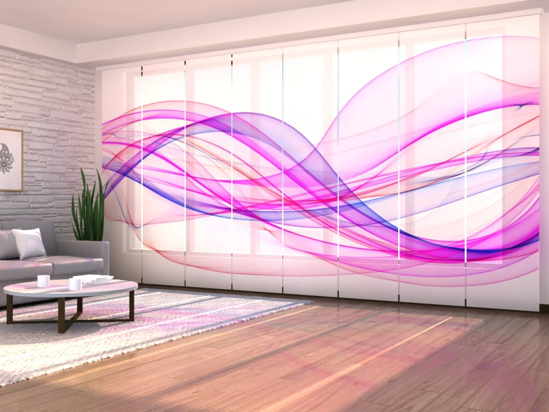 Ensemble de 8 panneaux rideaux abstraits vagues violettes