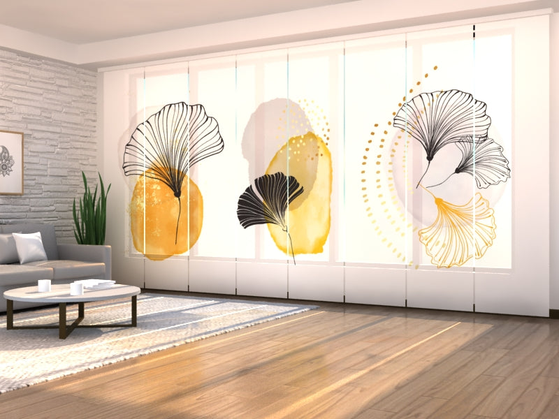 Ensemble de 8 panneaux rideaux Fleurs d'air avec éléments dorés
