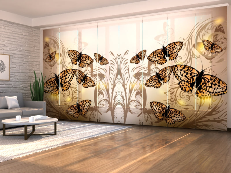 Set of 8 Panel Curtains Beautiful Butterflies