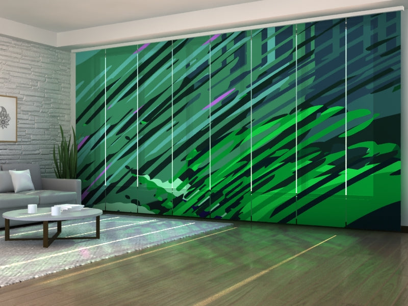 Ensemble de 8 panneaux de rideaux Belle illustration verte