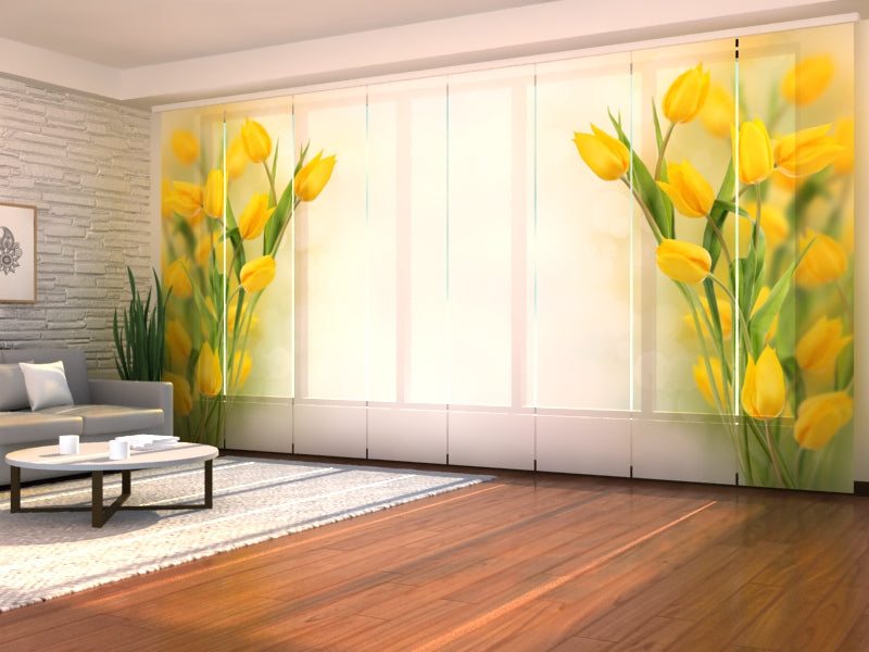 Set of 8 Panel Curtains Beautiful Yellow Tulips
