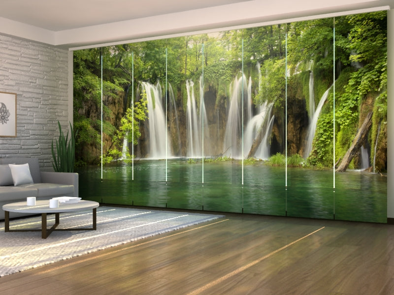 Set of 8 Panel Curtains Big Waterfall in the Forest