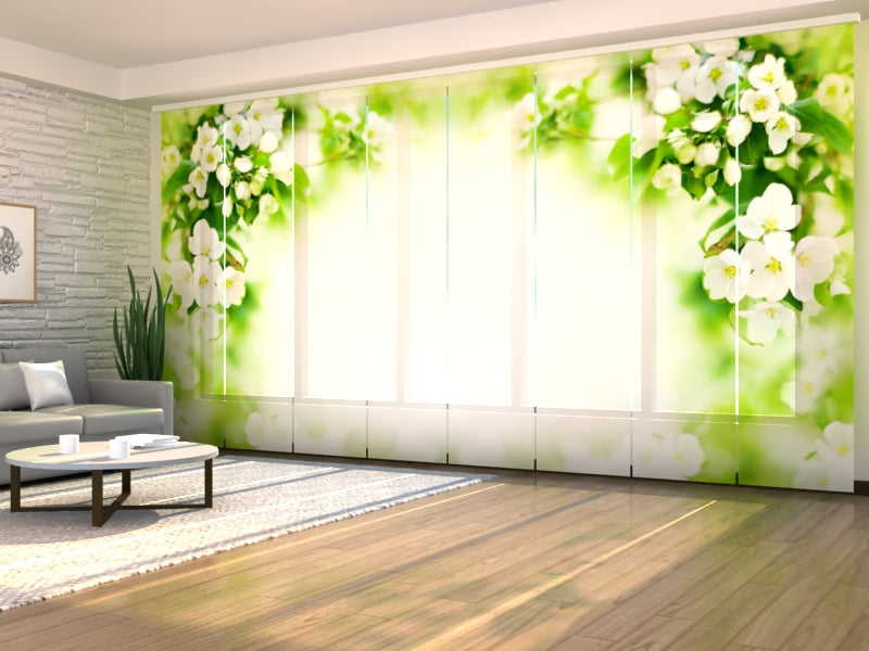 Ensemble de 8 panneaux-rideaux Branches de pommier en fleurs