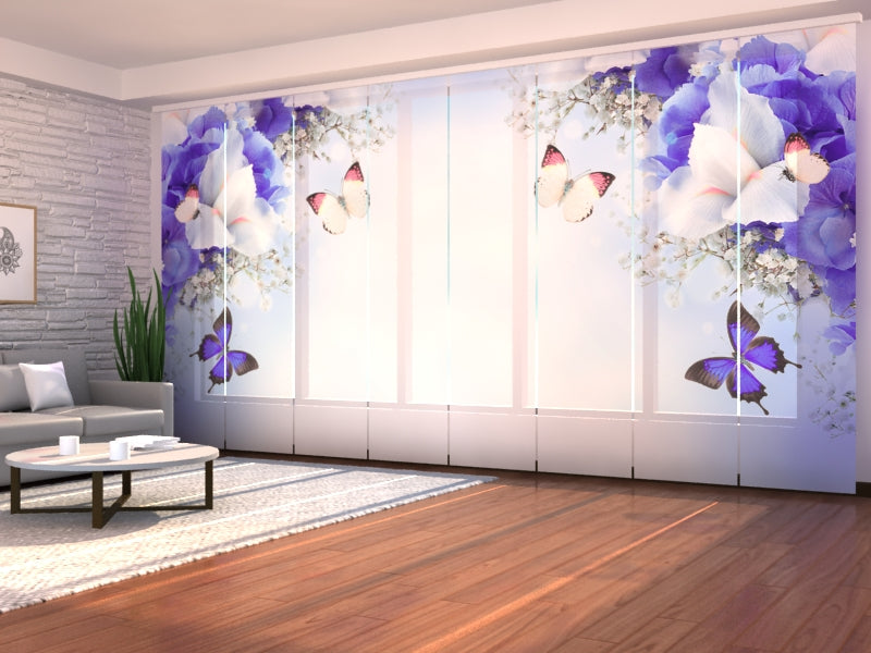Set of 8 Panel Curtains Blue Irises