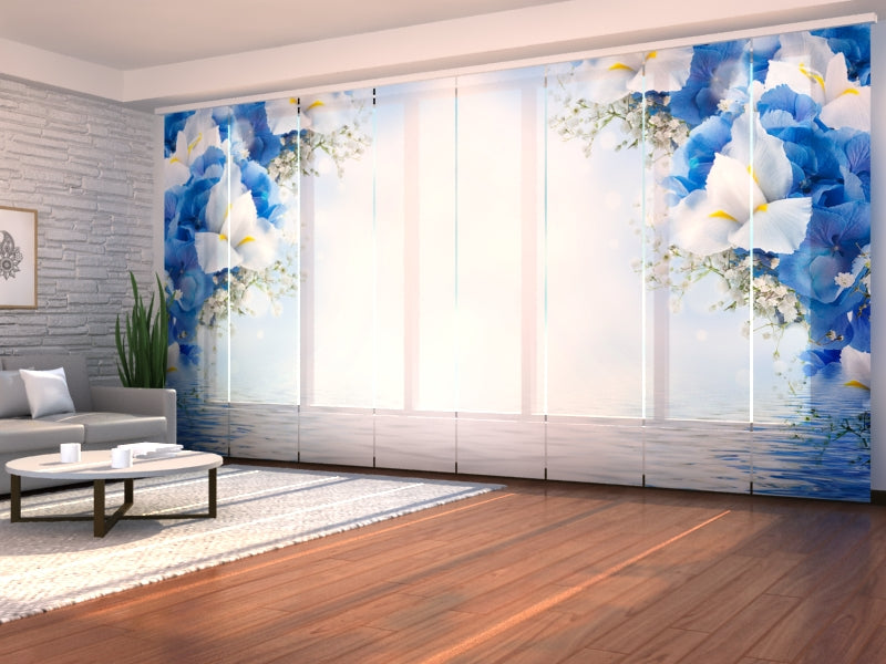 Set of 8 Panel Curtains Blue Irises 2