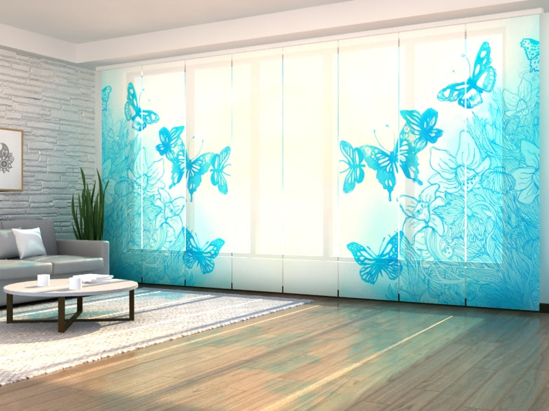 Juego de 8 paneles de cortinas azul acuarela floral y mariposas
