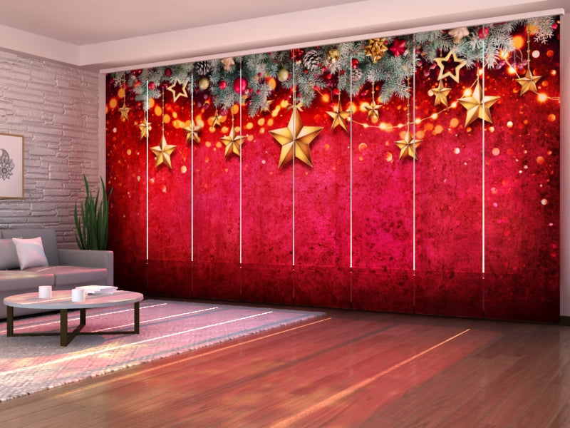 Set of 8 Panel Curtains Christmas Fir Garland with Stars