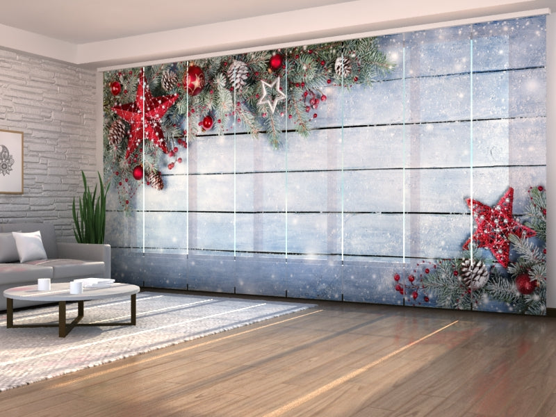Set of 8 Panel Curtains Christmas Red Star