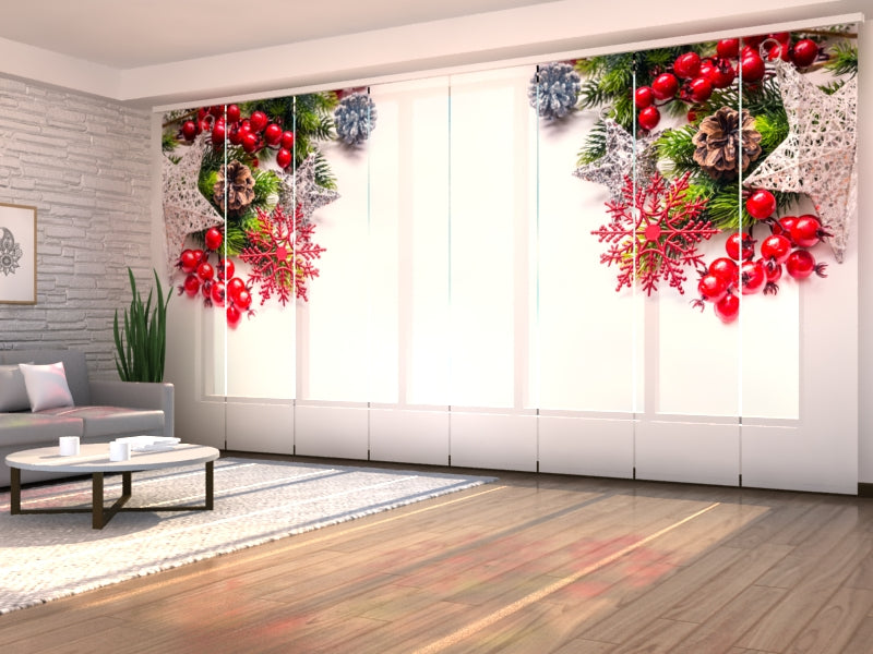 Set of 8 Panel Curtains Christmas Silver Star