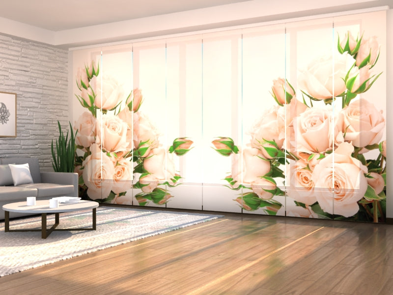 Set of 8 Panel Curtains Cream Roses