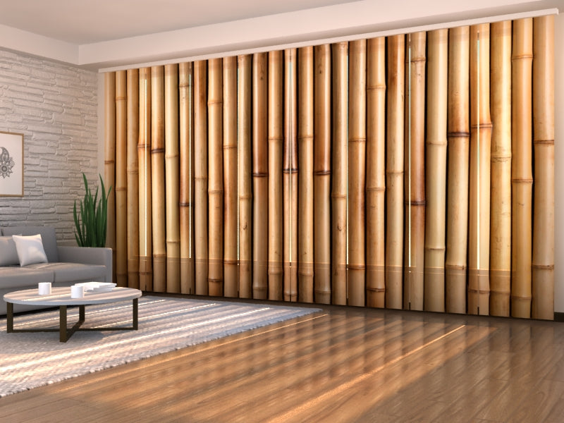 Set of 8 Panel Curtains Dry Brown Bamboo