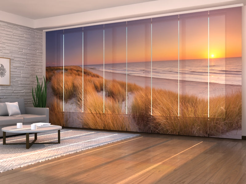 Set of 8 Panel Curtains Dunes and Beach at Sunset in The Netherlands