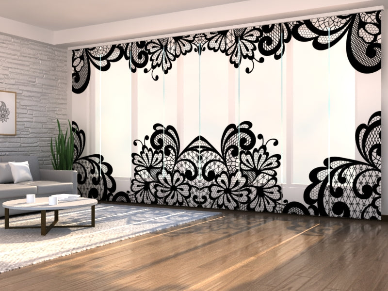 Set of 8 Panel Curtains Elegant Black Lace