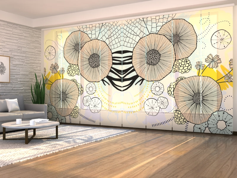 Ensemble de 8 panneaux de rideaux Fabulous Abstract Flower