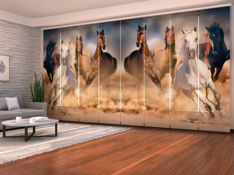 Set of 8 Panel Curtains Fast Horses 2