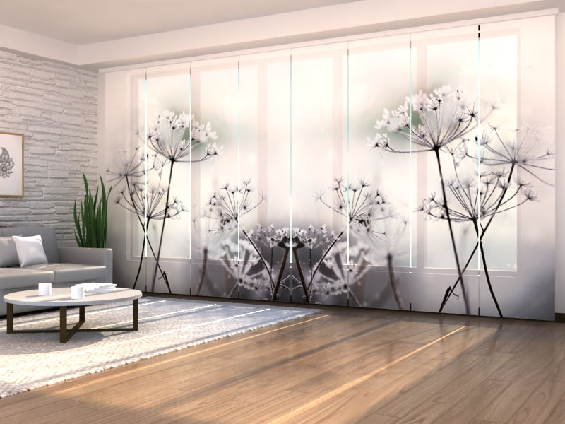 Set of 8 Panel Curtains Frozen Flowers