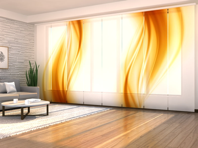 Set of 8 Panel Curtains Golden Abstract Wave