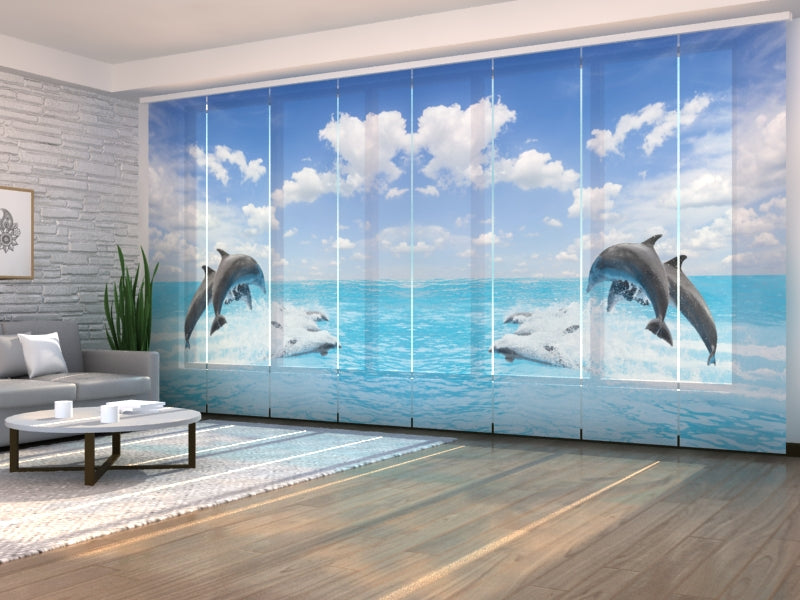 Set of 8 Panel Curtains Happy Dolphins