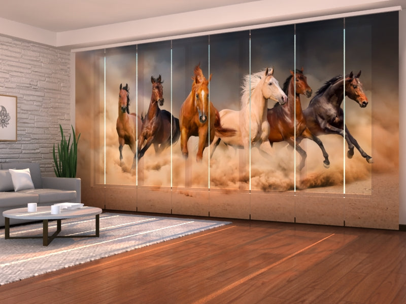 Set of 8 Panel Curtains Herd of Horses