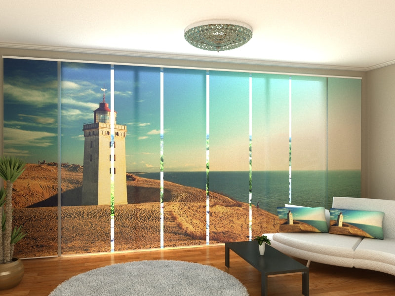 Set of 8 Panel Curtains Lighthouse on the coast of Denmark