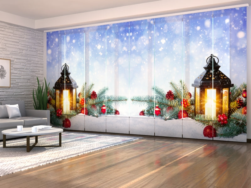Set of 8 Panel Curtains Magic Christmas Lantern on Snow