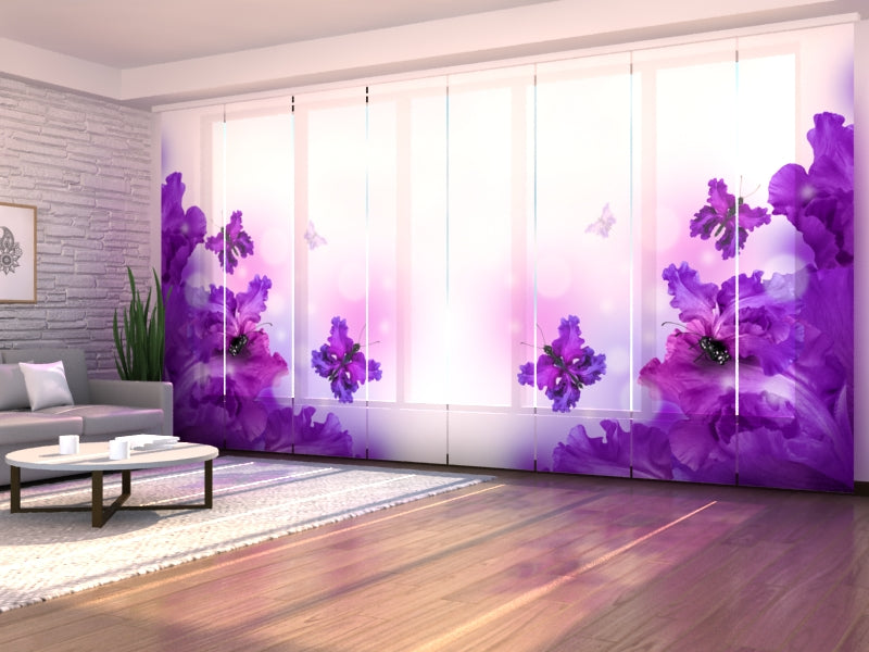 Set of 8 Panel Curtains Magic Purple Butterflies