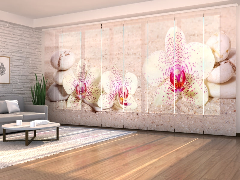 Set of 8 Panel Curtains Orchids and Zen Stones