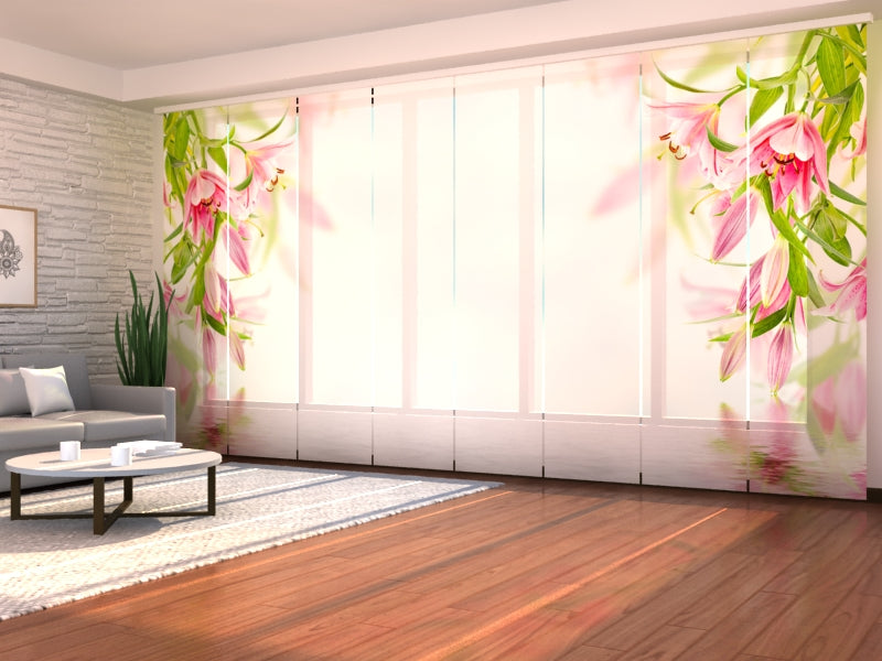 Set of 8 Panel Curtains Pink Lilies