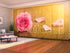 Set of 8 Panel Curtains Pink Rose Flower on Gold