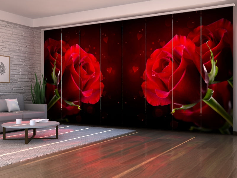 Set of 8 Panel Curtains Red Heart