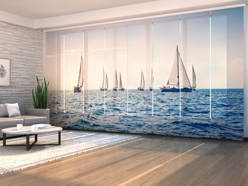 Set of 8 Panel Curtains Sea and Sailboats