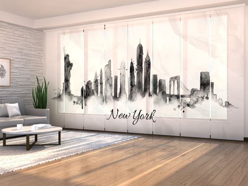 Set of 8 Panel Curtains Silhouette of New York