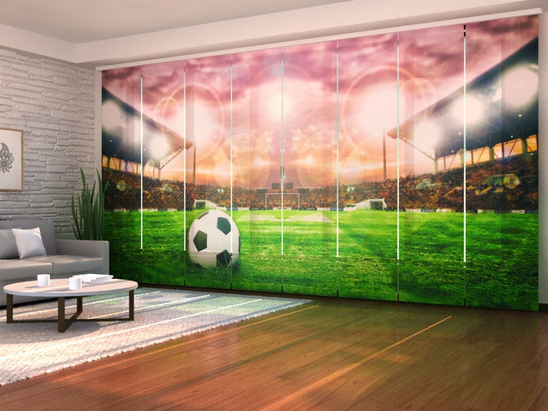 Set of 8 Panel Curtains Soccer Ball on Football Stadium