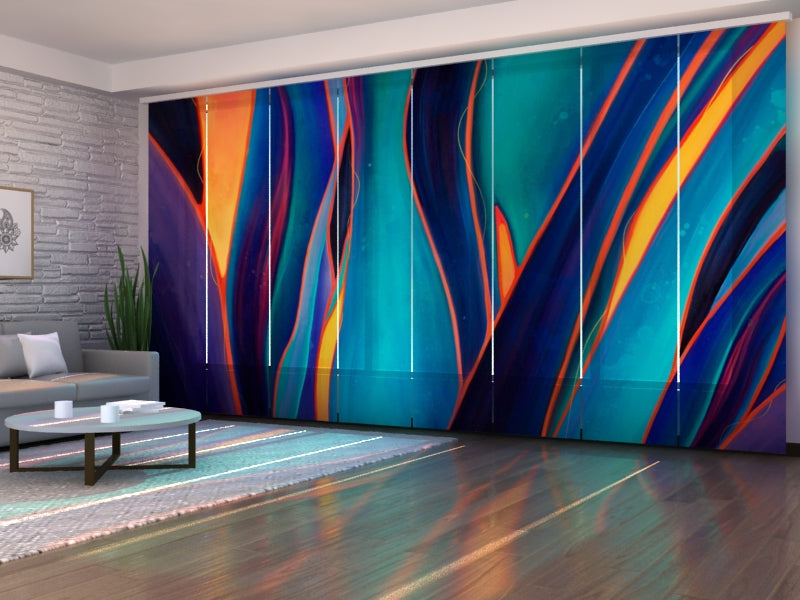 Set of 8 Panel Curtains Spectacular Blue Illustration