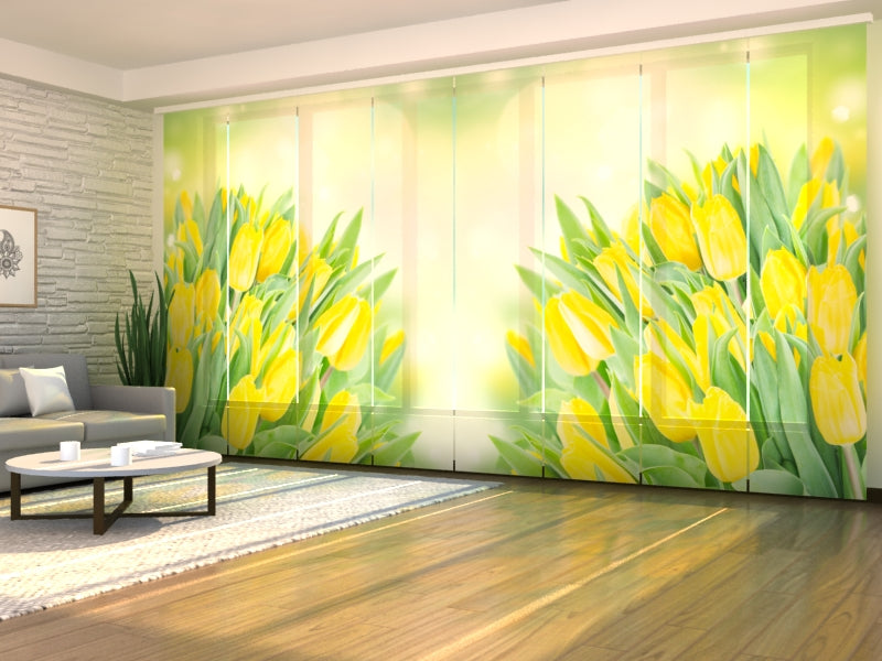 Set of 8 Panel Curtains Spring Bright Yellow Tulips