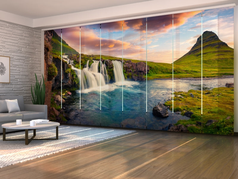Set of 8 Panel Curtains Summer Sunset in Iceland