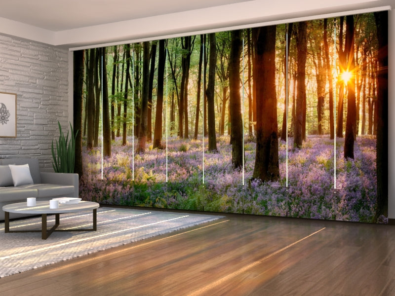 Ensemble de 8 panneaux de rideaux Lever du soleil dans la magnifique forêt printanière