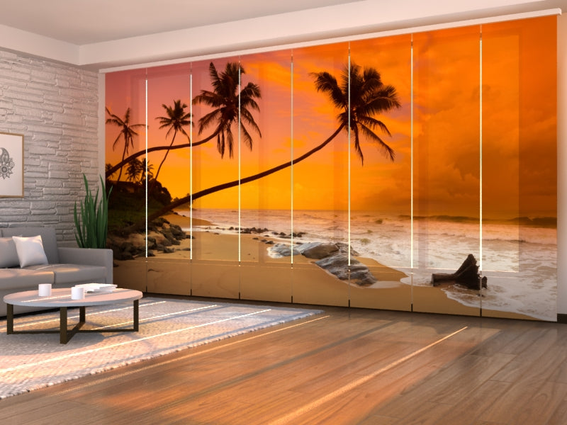 Set of 8 Panel Curtains Sunset in Sri Lanka
