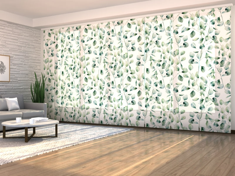 Set of 8 Panel Curtains Tenderness Green Leaves